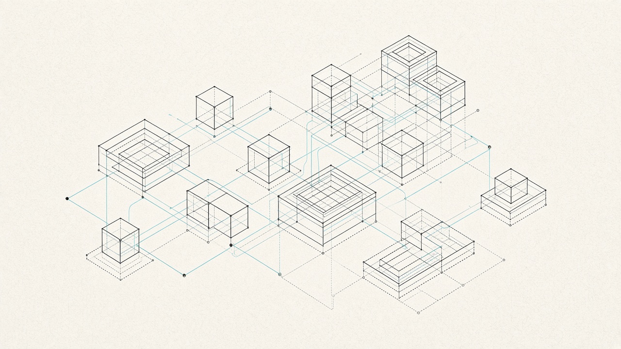 Isometric signal wireframe of modular estate systems